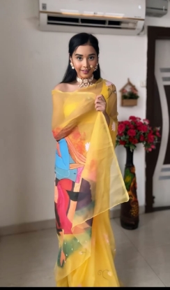 Picture of Ready-to-Wear Organza Saree with Radha Krishna