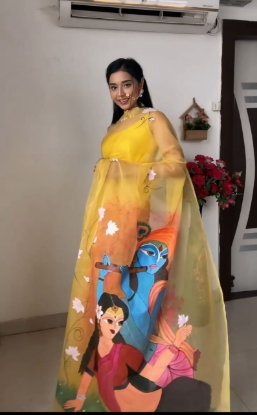 Picture of Ready-to-Wear Organza Saree with Radha Krishna