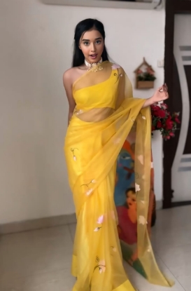 Picture of Ready-to-Wear Organza Saree with Radha Krishna