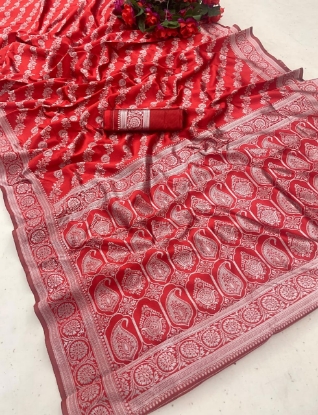 Picture of  Radiant Red Liche Silk Saree with Silver Jari Magic