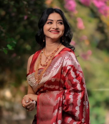 Picture of  Radiant Red Liche Silk Saree with Silver Jari Magic