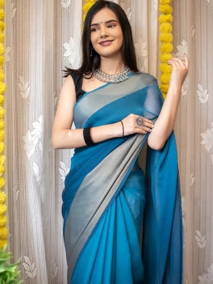 Picture of Rainbow Chiffon Symphony  Ready-to-Wear Multicolor Saree