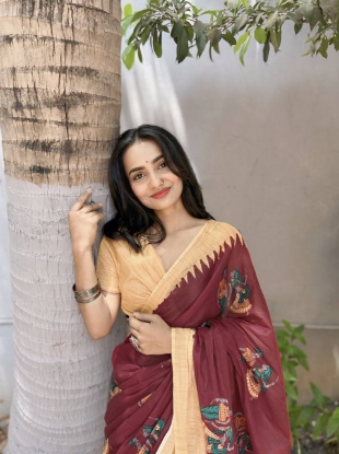 Picture of The Maroon Cotton Printed Saree You've Been Waiting For