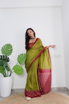 Picture of Soft Cotton Jaipur Block Print Saree With Two Colors