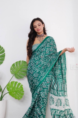 Picture of Gorgeous Soft Cotton Jaipur Block Print Saree