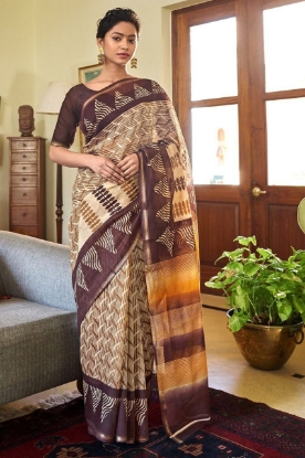 Picture of Soft Cotton Jaipur Block Print Saree with Copper Bodar 