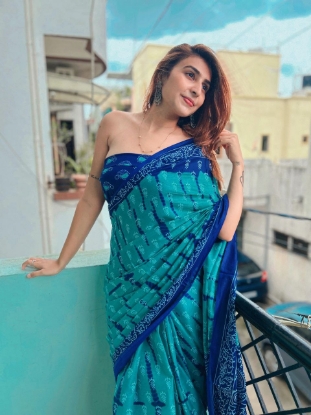 Picture of Soft Cotton Jaipur Block Print Blue Saree