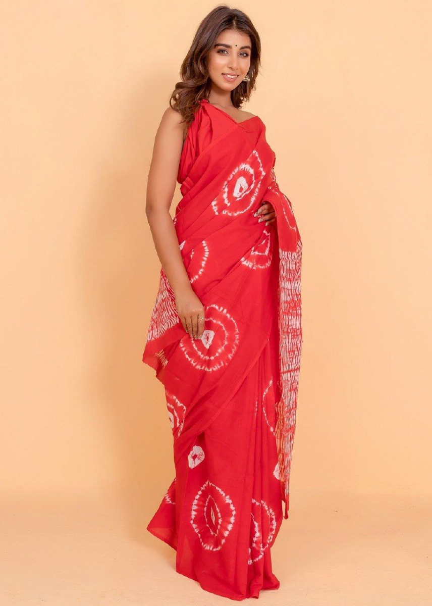 Picture of Soft Cotton Jaipur Block Print Red Saree 