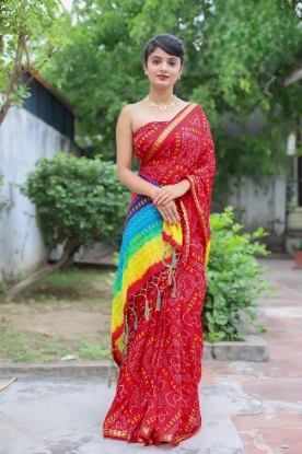 Picture of Most Demanded Block Print Bandhej Saree Collection