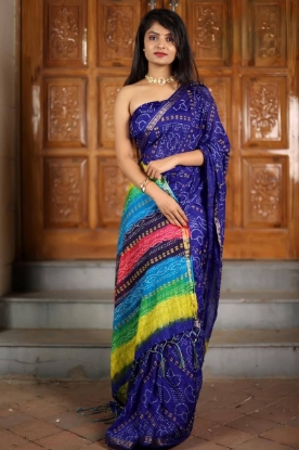 Picture of Most Demanded Block Print Bandhej Saree Collection