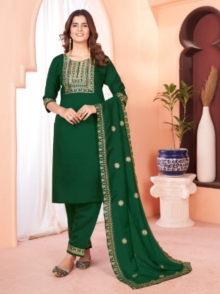 Picture of Viscose Embroidered Kurti Set with Dupatta and Pants