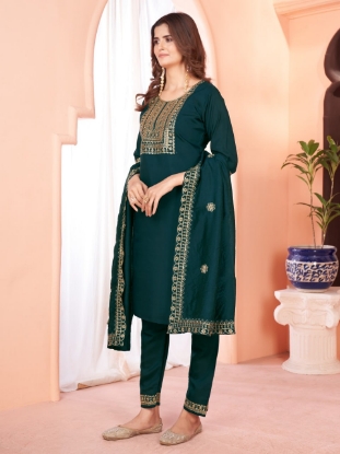 Picture of Viscose Embroidered Kurti Set with Dupatta and Pants