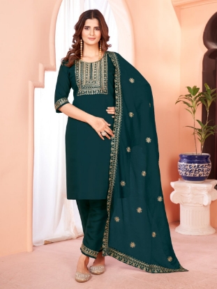 Picture of Viscose Embroidered Kurti Set with Dupatta and Pants