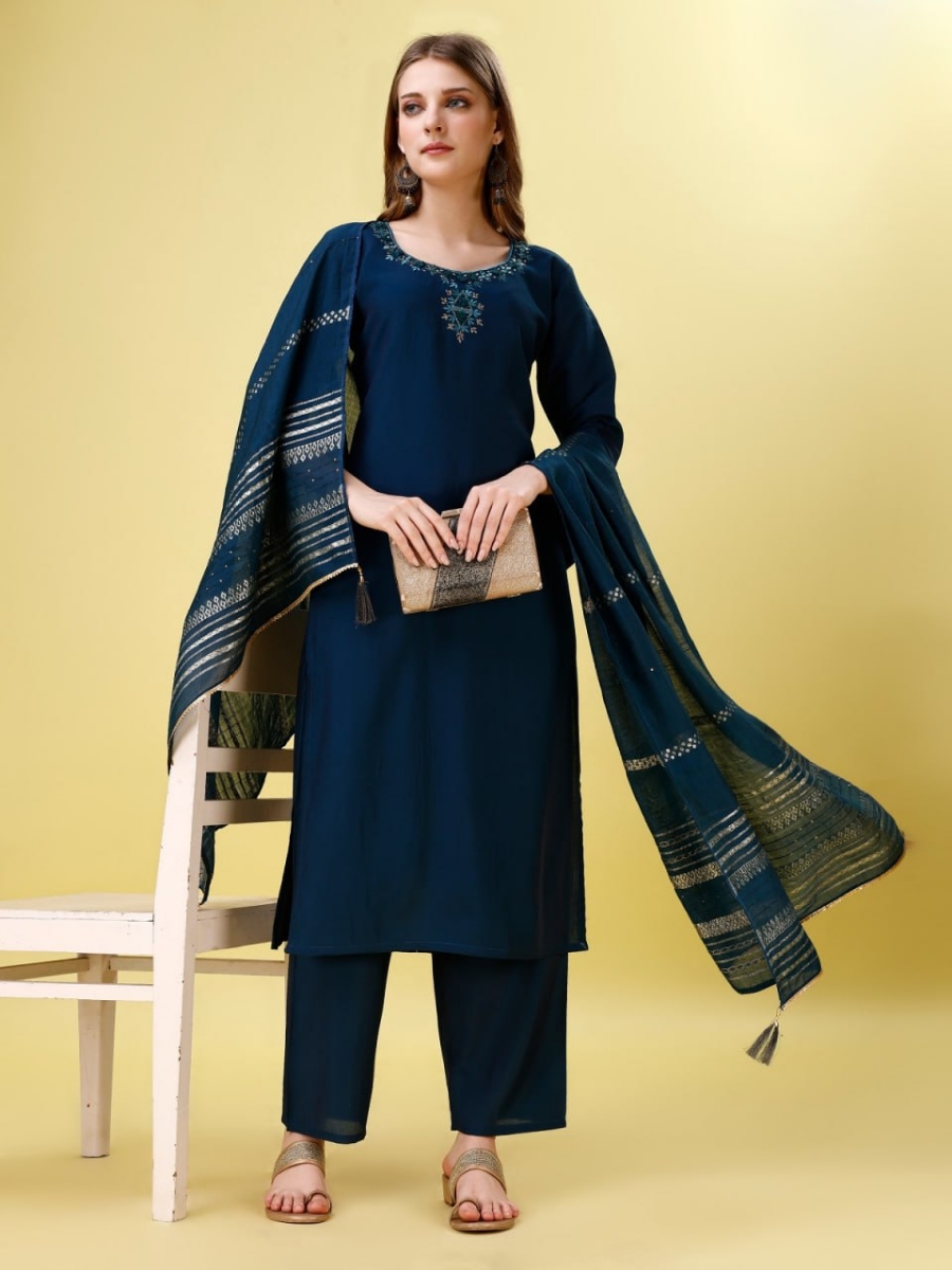 Picture of  Sparkle and Shine with Our Blue Embroidered Kurti Set