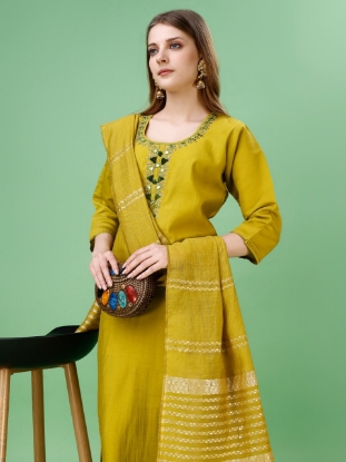 Picture of  Sparkle and Shine with Our Mustard Embroidered Kurti Set