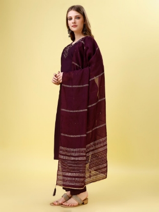 Picture of  Sparkle and Shine with Our Wine Embroidered Kurti Set