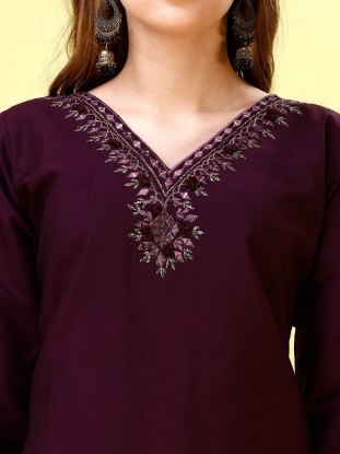 Picture of  Sparkle and Shine with Our Wine Embroidered Kurti Set