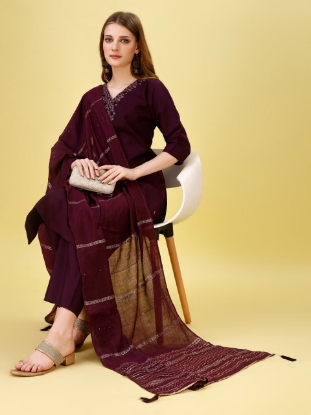 Picture of  Sparkle and Shine with Our Wine Embroidered Kurti Set