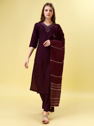 Picture of  Sparkle and Shine with Our Wine Embroidered Kurti Set