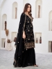 Picture of Black Embroidered Faux Georgette Kurti Set