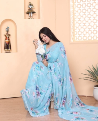 Picture of Floral Flourish in a Flash: The Multicolor Ready-to-Wear Saree by Outfitpulse