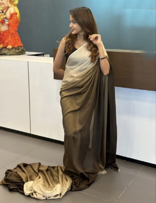 Picture of  Heavy Chinon Silk Saree with Handcrafted Lace