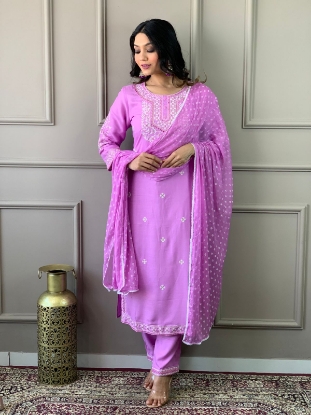 Picture of The Embroidered Rayon Kurta Set with Pants and Dupatta