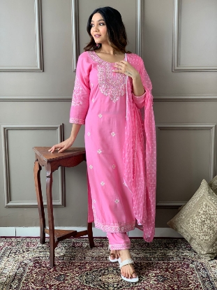 Picture of The Embroidered Rayon Kurta Set with Pants and Dupatta