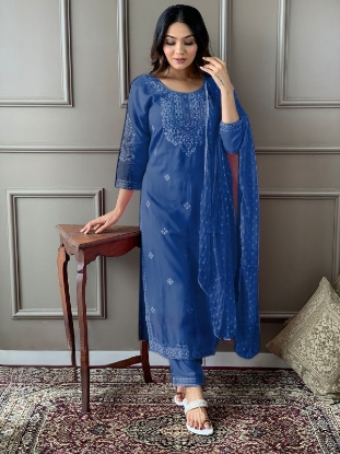 Picture of The Embroidered Rayon Kurta Set with Pants and Dupatta