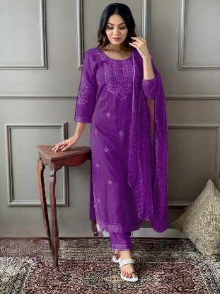 Picture of The Embroidered Rayon Kurta Set with Pants and Dupatta