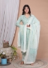 Picture of Beautiful Pink and Green Cotton Kurti Pant Set with Malmal Dupatta 