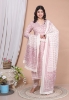 Picture of Beautiful Pink and Green Cotton Kurti Pant Set with Malmal Dupatta 