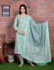 Picture of Beautiful Green and Pink Cotton Kurti Pant Set with Malmal Dupatta 