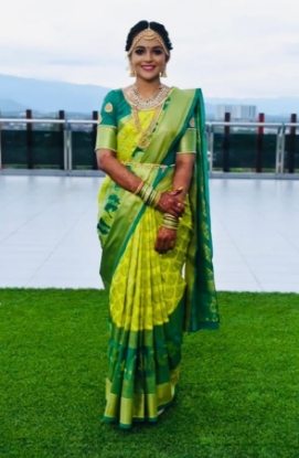 Picture of Luxurious Litchi Silk Saree with Golden Jari Work