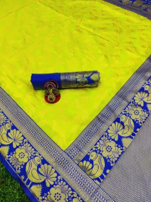 Picture of  Stunning New Lichi Silk Saree with Golden Jari Work