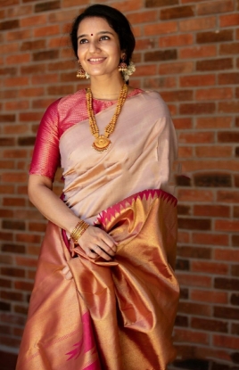 Picture of Luxurious Pure Lichi Silk Saree with Golden Jari Work