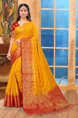 Picture of Alluring New Pure Nylon Balaton Silk Saree with Golden Jari Work