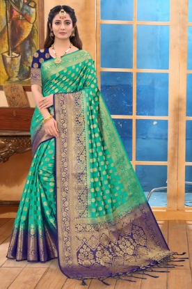 Picture of Alluring New Pure Nylon Balaton Silk Saree with Golden Jari Work