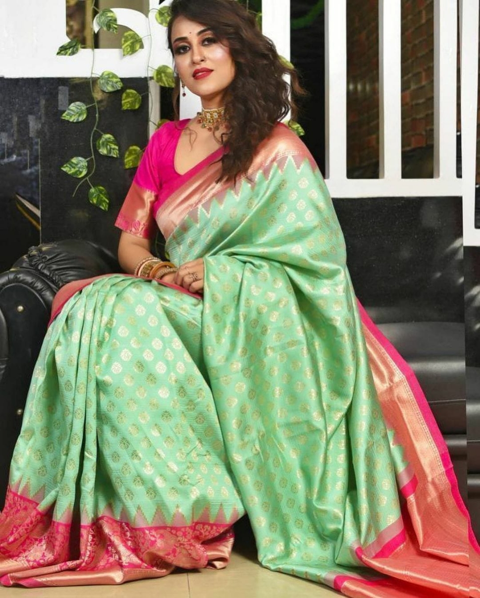 Picture of Alluring Soft Lichi Silk Saree with Golden Jari Work