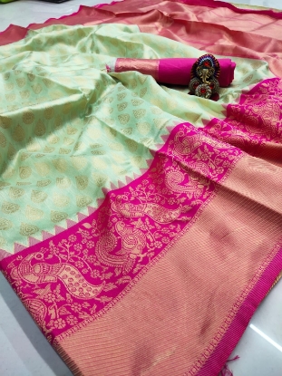 Picture of Alluring Soft Lichi Silk Saree with Golden Jari Work