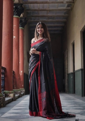 Picture of Stunning Lilan Saree with All-Over Weaving and Rich Pallu In Black