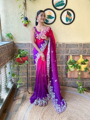 Picture of Sequin Saree with a Flowy Crush Pattern