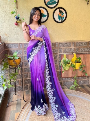 Picture of Sequin Saree with a Flowy Crush Pattern