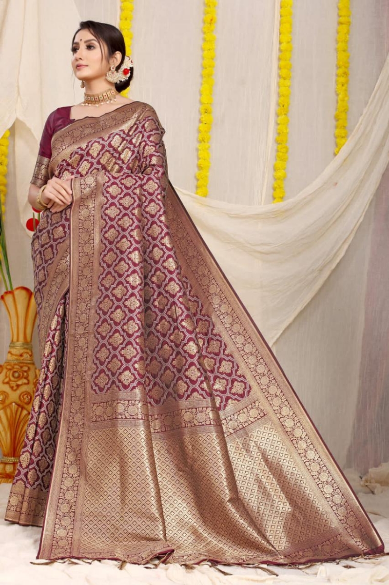 Picture of Pure Silk Handloom Saree with Pure Silver and Gold Zari