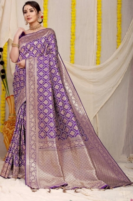 Picture of Pure Silk Handloom Saree with Pure Silver and Gold Zari