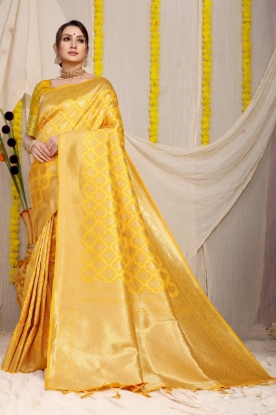 Picture of Pure Silk Handloom Saree with Pure Silver and Gold Zari