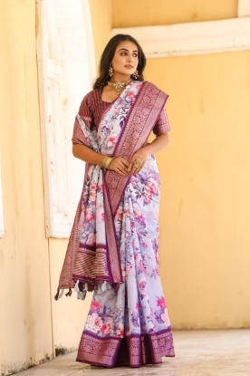 Picture of Super Hit Dola Silk Purple Saree with Exquisite Jacquard Border 