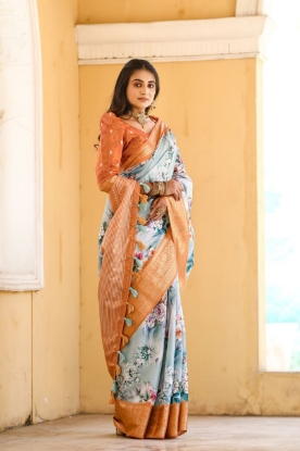 Picture of Super Hit Dola Silk Saree with Exquisite Orange Jacquard Border 