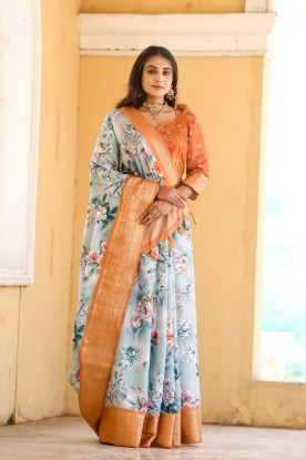 Picture of Super Hit Dola Silk Saree with Exquisite Orange Jacquard Border 