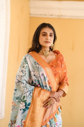 Picture of Super Hit Dola Silk Saree with Exquisite Orange Jacquard Border 